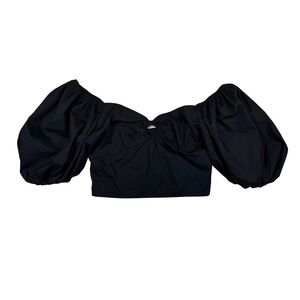 ABERCROMBIE & FITCH Puff Sleeve Poplin O-Ring Blouse, Cropped, Black, Size Med